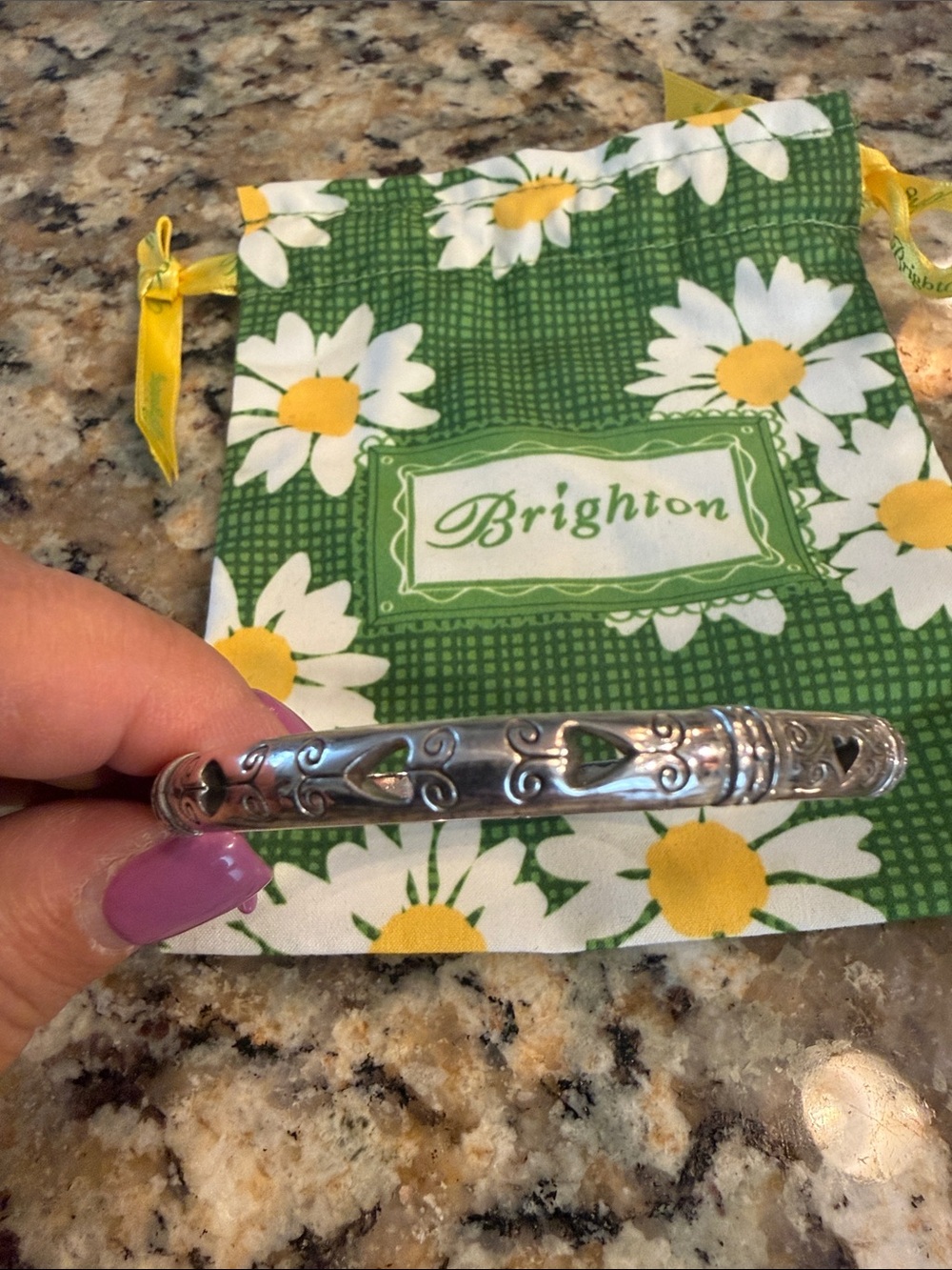 Brighton Silver Heart & Scroll Engraved Bangle